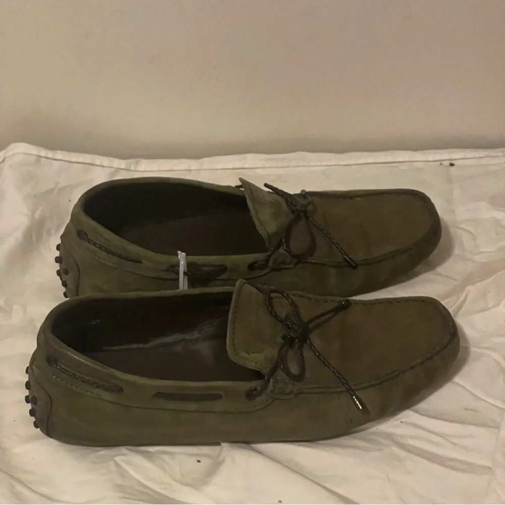TOD’S City Gommino Green Suede Leather Lace Up Driving Loafers Braided Moccasin